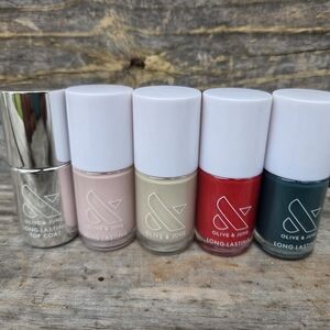 Long-Lasting Nail Polish Set - Red, Cream, Pink, Green, Silver